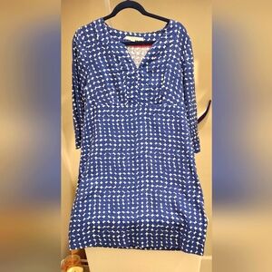 Boden Blue and White Dotted Pattern Dress %100 Linen Size 10